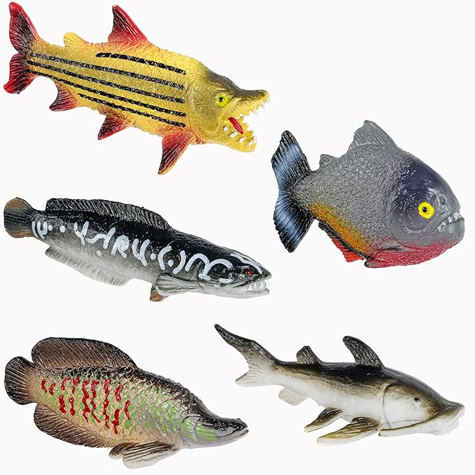 River Monster Collection Toy Fish Set, Piranha, Fish Cake Topper, Fish Figurines, Catfish, Arapaima, River Monsters Toy Fish, Educational Fish Toys