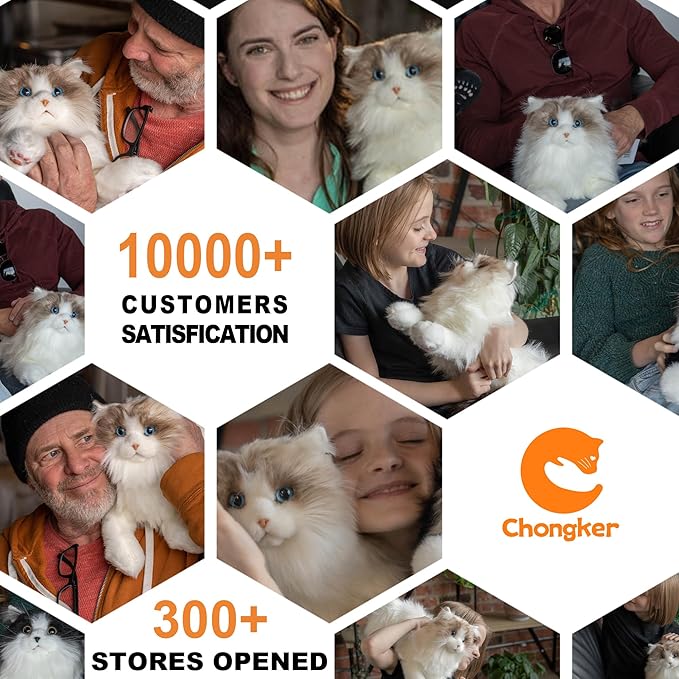 Chongker Stuffed Animals Handmade Realistic Cat Plush Toy for Elderly Adults Women Kids Cat Pet Lover Surprise Gifts