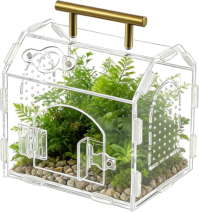 5.9" x 4.7" x 5.5" Acrylic Jumping Spider & Tarantula Enclosure – Transparent Insect Terrarium with Handle & Magnetic Door for Reptiles, Amphibians & Spiders