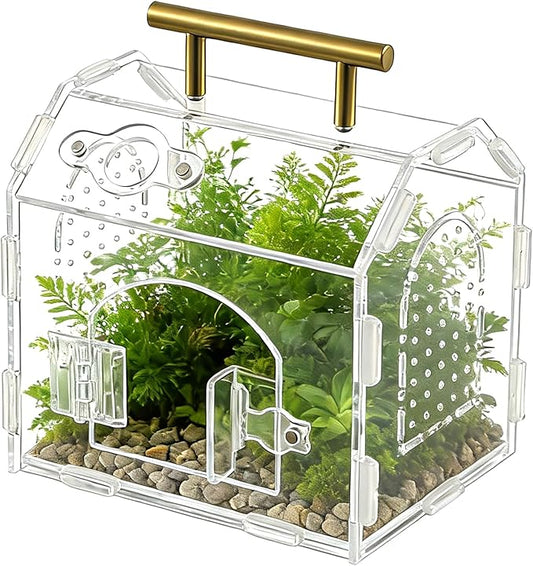 5.9" x 4.7" x 5.5" Acrylic Jumping Spider & Tarantula Enclosure – Transparent Insect Terrarium with Handle & Magnetic Door for Reptiles, Amphibians & Spiders