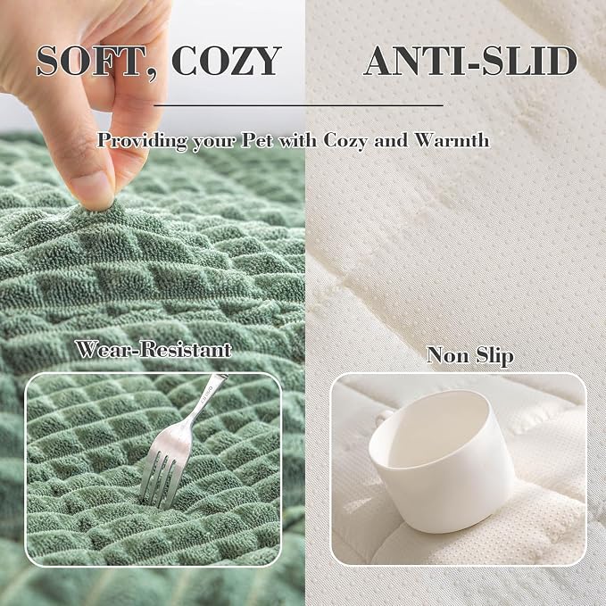 Couch Cover for Dogs Washable, Non Slip Couch Covers for 3 Cushion Sofa Pet Friendly, Fuzzy Pet Couch Cushion Covers for Dog, Thick, Soft for Sofa Protector (Green, 27.6" x 70.9"/70 x 180cm)