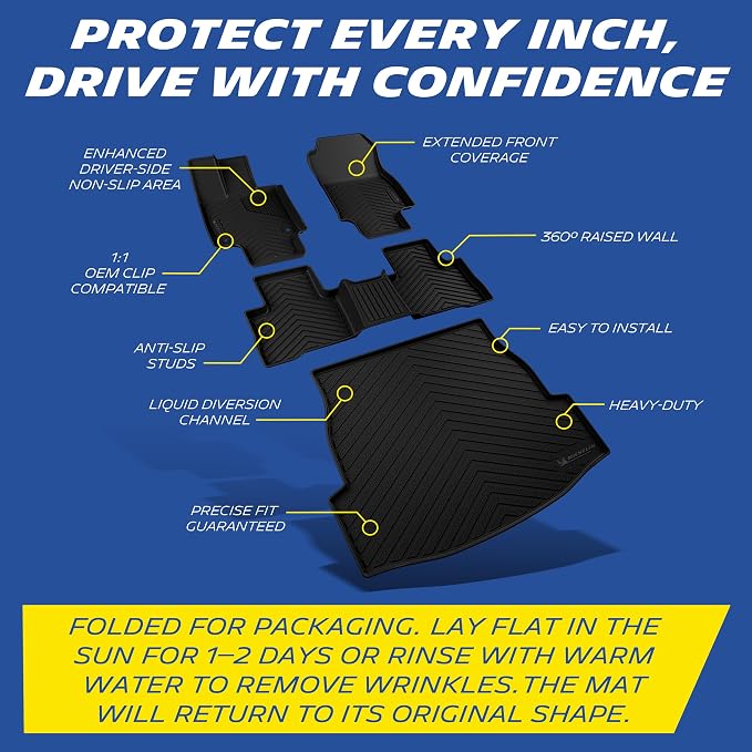 Michelin Vehicle Mats, Premier Series All-Weather TPE Custom Fit Liner for Toyota RAV4 Hybrid 2019-2025 Floor Mats A(3 Piece)