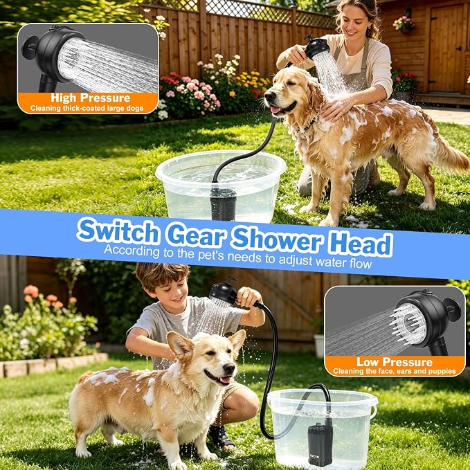 Rechargeable Portable Pet Shower Head Dog Bath Supplies for Indoor Outdoor | Dog Bathing Accessories with LED Display Temperature, IPX8 Waterproof Shower Pump Pet Grooming Tool for Yard Camping