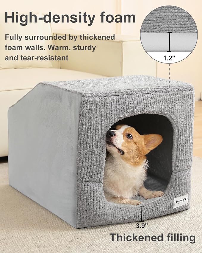 Hovicaed Indoor Dog House Small Sized Dog Tent with Dog Cave Bed 26x20ines | Covered Dog Bed With Washable Removable Cover-Pet Orthopedic Egg-Crate Foam Cushion Sturdy Frame For Inside Dog House