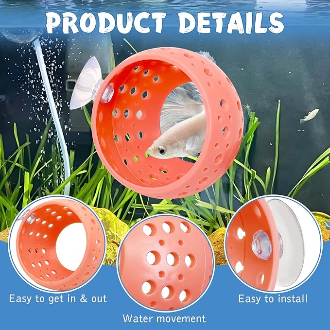 Fhiny 2 PCS Betta Tunnel, Pink Beta Fish Tank Decor, Suction Cup Shrimp Hide, Betta Resting Spot, Aquarium Hammock Hideout Cave for Guppy Resting