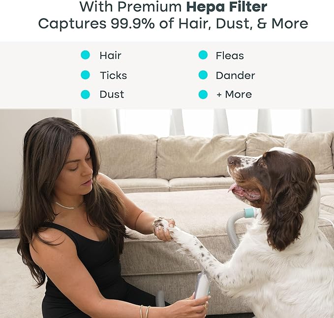 Uproot Clean Pet Grooming Vacuum for Dogs & Cats: 7-in-1, Quiet & Mess-Free | Pet Hair Vacuum with 7 Tools - Brush, Deshed, Detangle, Trim, Clean & Dry. Low-Noise Cat & Dog Grooming Kit for Shedding