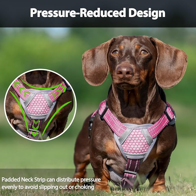 Escape Proof Dog Harness, Dachshund Harness, Reflective Dog Harness with Handle, Durable,Adjustable Vest for Small Medium Large Dogs Walking, Training, and Running Gear (Pink,L)
