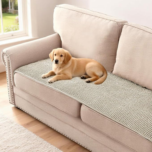 H.VERSAILTEX Plush Chenille Couch Cover for 3 Cushion Couch Anti Slip Washable Sofa Slipcovers Soft and Durable Furniture Protector for Dogs Cats Kids (27.5" x 59", Oatmeal)