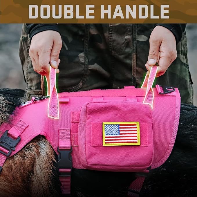 Forestpaw Pink Tactical Dog Harness for Medium Dogs,Tactical Dog Collar with Bungee Leash Set,No Pull Military Dog Harness for Walking Training,Adjustable for Medium Dogs,Chest 22-35"