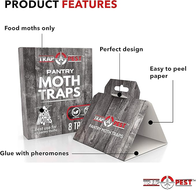 8 Pack Pantry Moth Traps- Safe and Effective for Food and Cupboard- Glue Traps with Pheromones and Anti bacterial for Pantry Moths
