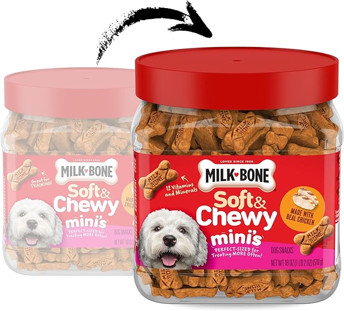 Milk-Bone Soft & Chewy Mini’s Dog Treats, Made with Real Chicken, 18 Ounce Canister