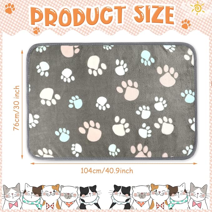 Tatuo 4 Pack Fleece Dog Blankets for Puppy Cats Multi-Size Sleep Mat for Pet Guinea Pig Soft Washable Warm Crate Bed Puppy Teething Toys Print Pattern Blanket Indoor(Dark Gray,41 x 30 Inch,Paw)