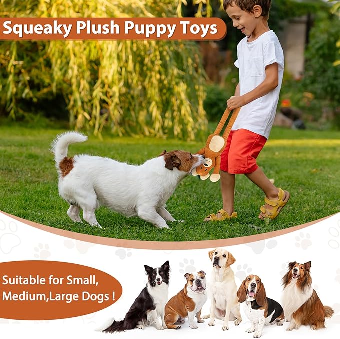 Drmstow Large Squeaky Dog Toys, Tough Tug-Pull Interactive Puppy Toys, Plush Dog Chew Toys for Small, Medium and Large Dogs