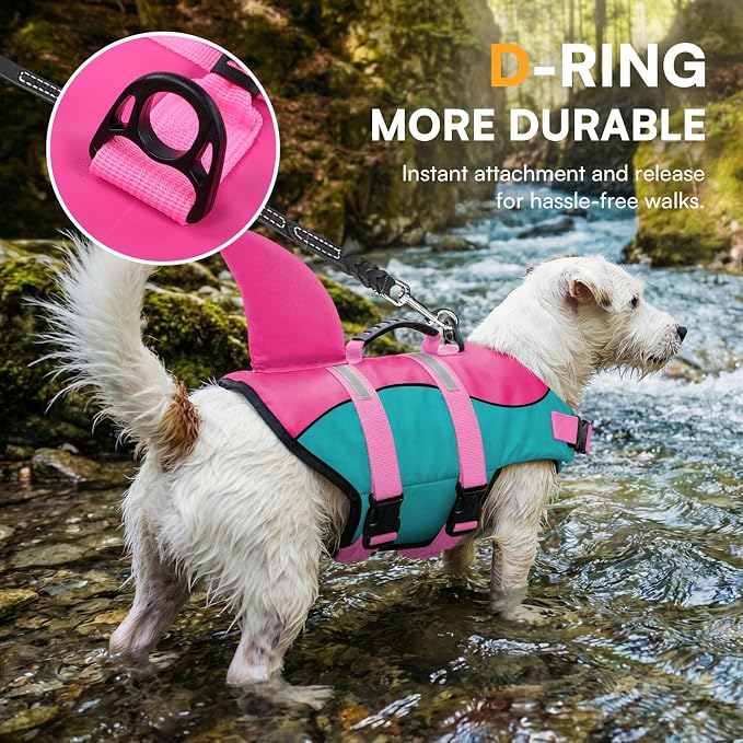 Shark Dog Life Jacket - Adjustable Reflective Pet Life Preserver With Rescue Handle - Green XL
