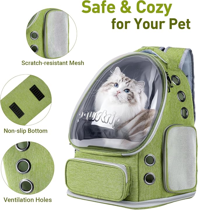 Cat Backpack Carrier Clear Bubble Window for Cats & Small Dogs up to 15 lb | Large Space Breathable Foldable Pet Carrier Airline Approved, Mesh Entry Safety Tether Washable Pad, Travel Hiking Outdoor