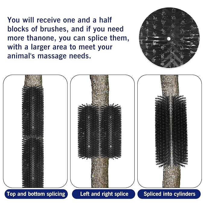 4PCS Livestock Scratching Brush Goat Scratching Tool Post Massage Grooming Brush with 8 Screws for Animals Back Scratcher Itch Brushes for Cattle, Sheep, Horses, Pigs,Cow (4, Black)