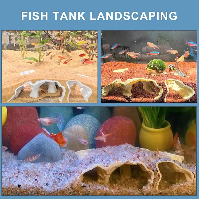 LIYAOLI 3D Printed Aquarium Cave Tunnel with Viewing Ports | Fish Tank Decor Hideout for Pleco,Fish Shrimp and Betta & Corydoras with Multiple Caves for Fish Tank Aquascape Decoration (M - Sand Color)