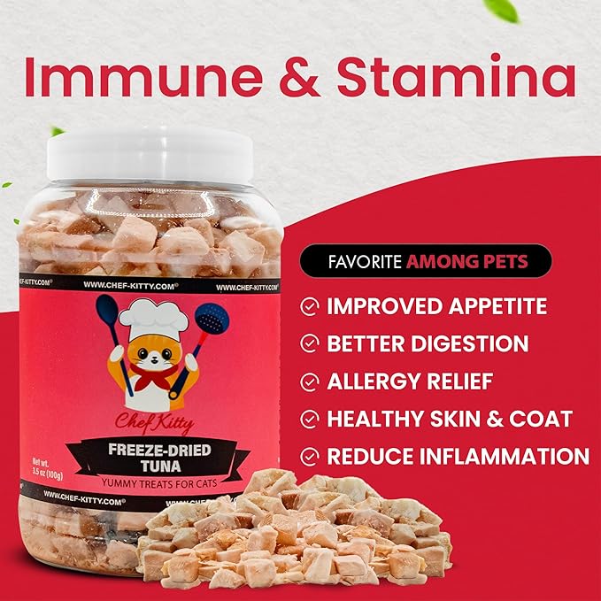Tuna Cat Treats, 100% Wild Caught | Freeze Dried Dog Treats, High Protein | Grain-free, Single Ingredient Cat & Dog Food Toppers | No Additives or Preservatives | Inspected & Tested in USA | 3.5 oz