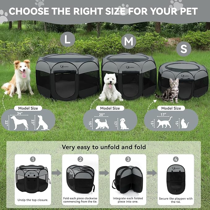 Siedihit Dark Grey Puppy Playpen for Large Dog Cat, Dogs Tent | Crates Cage Indoor/Outdoor, Portable Pop Up Dog Kennel with Carrying Bag for Rabbits(Dark Grey, Large )