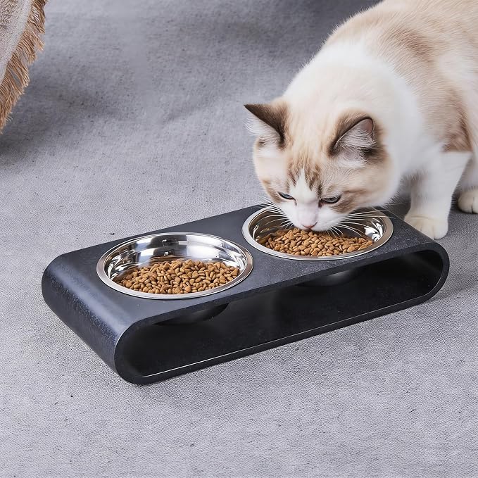 Black Marble Elevated Dog Bowls Set - 2 Thick 6" Stainless Steel Puppy Food Bowl with Non-Slip Raised Holder Stand, Double Feeding Bowls for Food and Water, Suitable for Cats and Small Medium Pet