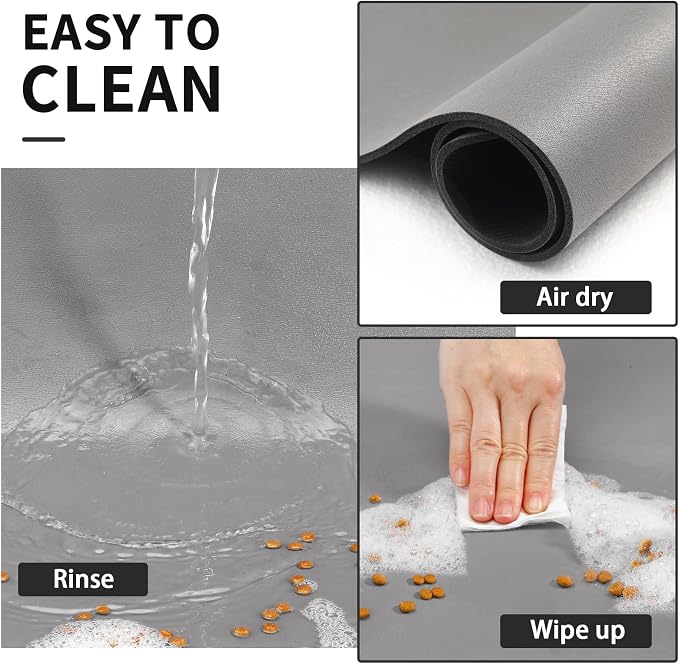 HotLive Dog Food Mat - Absorbent Cat Mat for Food and Water, No Stains Pet Feeding Bowl Mat, Easy to Clean Pet Placemats, Quick Dry Dog Water Dispenser Mat for Messy Drinkers | Paw Grey 16"x 24"