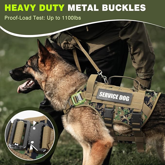Service Dog Vest Harness for Medium Dog, Tactical Working MOLLE Vest with 10 Pet Patches, No Pull Heavy Duty Harness for Training Walking