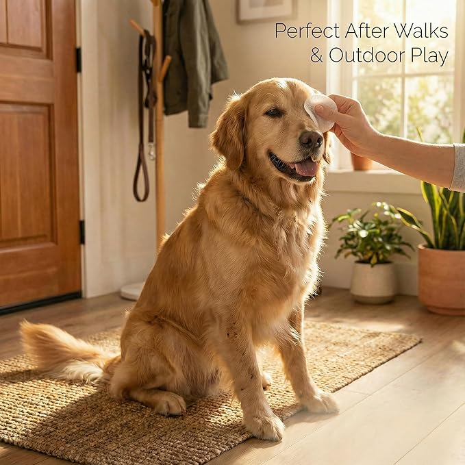 Dog Eye Wipes for Tear Stains – 150 Count Textured Pads with Vitamin B5, C & Aloe – Gently Removes Discharge, Mucus & Crust – Whitening & Soothing Grooming for Cats & Dogs