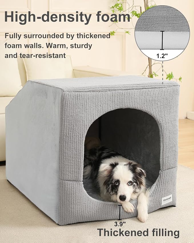 Hovicaed Indoor Dog House Large Sized Dog Tent with Covered Dog Bed 36x26in | Enclosed Dog Cave Bed With Washable Removable Cover-Pet Orthopedic Egg-Crate Foam Cushion Sturdy Frame For Inside Dog House