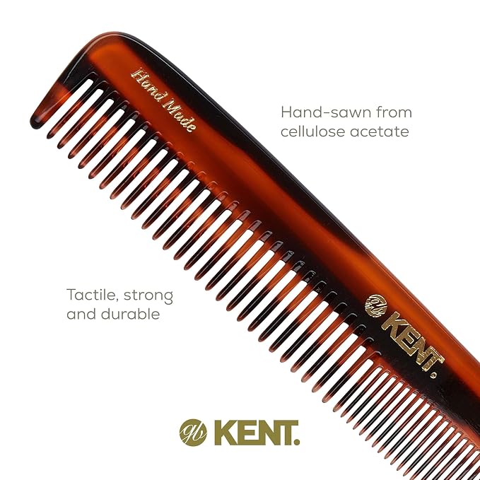 Kent 9T Tortoise Fine and Wide Tooth Comb Detangler - Large Handmade and Saw-Cut Dressing Combsw,for Wet and Dry, Hair Comb for Women and Durable Grooming Comb for Men Made in England
