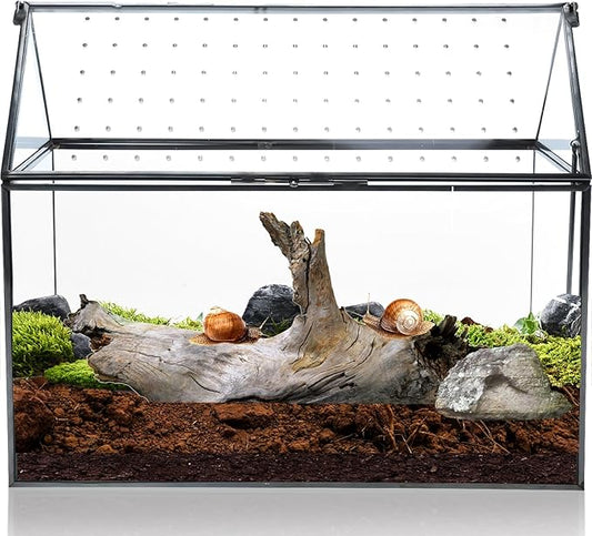 HighFree Geometric Glass Terrarium with Acrylic Lid, House Shape Black Terrarium with Breathing Holes for Snails, Succulent, Cacti, Air Plants, 10.3x8.3x5.9 inch (Terrarium Only)