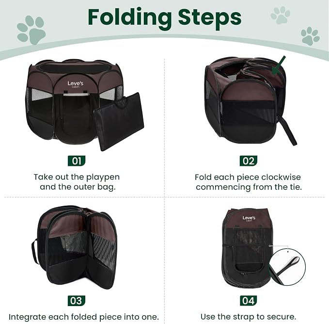 Love's cabin Pet Puppy Dog Playpen, Large Dog Tent Crates Cage Indoor/Outdoor, Portable Playpen for Cat, Foldable Pop Up Dog Kennel Playpen with Carring Case, Removable Zipper Top, Brown