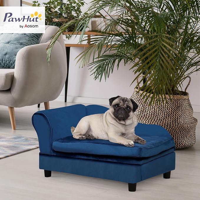 PawHut Luxury Fancy Dog Couch with Hidden Storage, Small Dog Sofa Bed with 2" Soft Foam, Modern Pet Furniture for Puppies & Little Breeds, Blue | Small Dog Sofa Bed with 2" Soft Foam, Modern Pet Furniture for Little Breeds