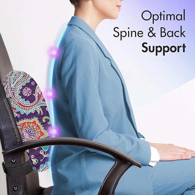 Ambesonne Paisley Lumbar Back Support Pillow, Sixties and Seventies Hippie Themed Motives Geometrical and Floral Design Image Print, High Density Foam for Office Chairs Car Seats, 14" x 13", Purple