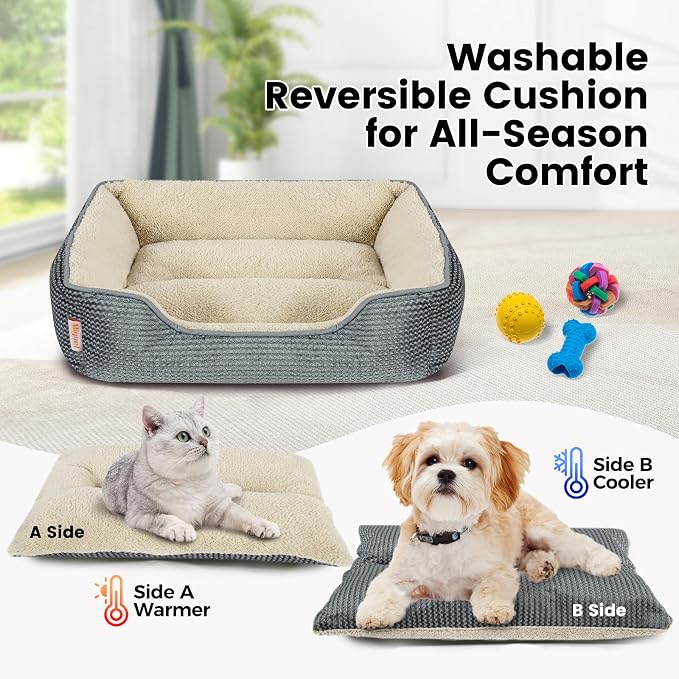 Miguel Dog Bed with Removable Cushion/Pillow for Medium Small Dogs, Washable Pet Bed with Side Easy to Wash Puppy Bed, Large Rectangle Cat Bed for Indoor Cat with Anti-Slip Bottom, Gray 35 Inch