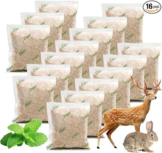 16 Pack Natural Deer Repellent Pouches, Peppermint Deer Repellent Keep Deers Out from Outdoor Tree Yard Attic Garden House, Long-Lasting Protection, Safe for Dogs and Children