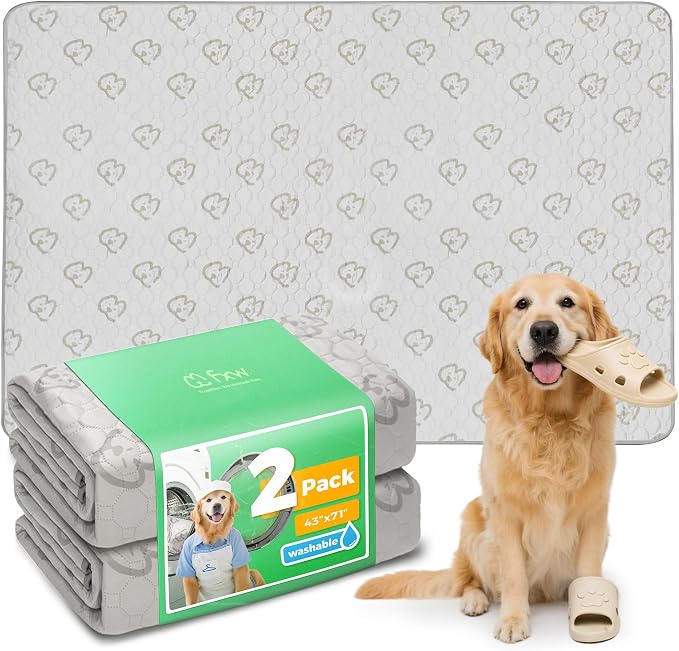 FXW Washable Pee Pads for Dogs, Super Absorbent, 43" x 71", 2 Packs | Machine washable, Non-slip backing, Fits 32"/40"/45"H 6-Panel FXW Rollick/Homeplus Playpens