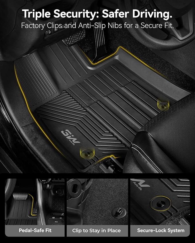 3W Floor Mats for Toyota RAV4 2019-2025, TPE All-Weather Custom Fit | Fits RAV4 Hybrid, Premium TPE, easy to clean, raised edges trap water & dirt, perfect all-season protection