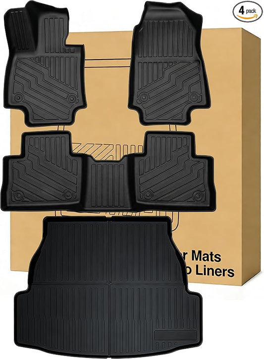 Floor Mats ＆ Cargo Liners Compatible with 2019-2025 Toyota RAV4，All Weather Protector Waterproof Durable Anti-Slip Odorless Custom-fit Front Rear Rows Back Trunk Tray Full Set Carpet Liner