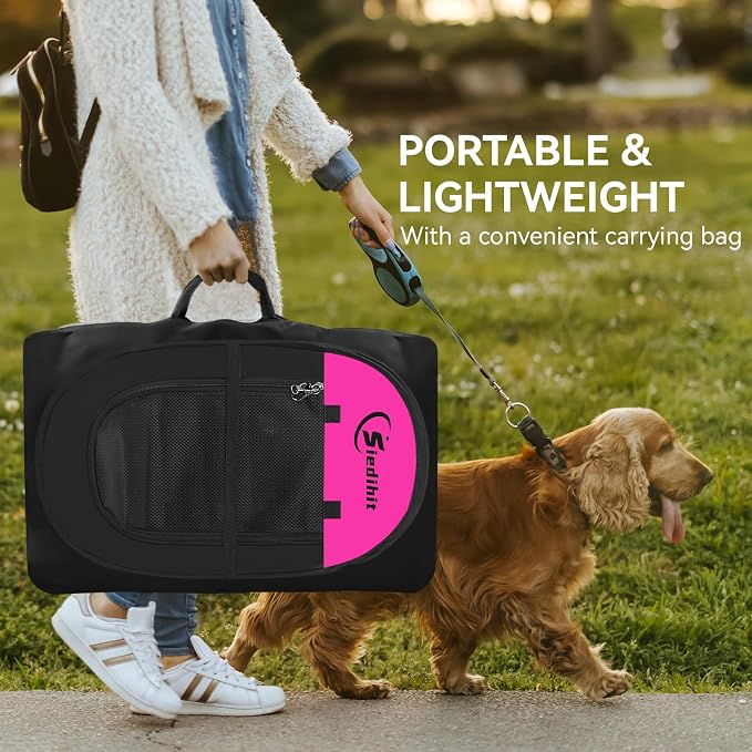 Siedihit Dog Playpen, Medium Puppy Pet Playpen, Dog Crate Tent Cage Indoor | Outdoor, Portable Pop Up Dogs Kennel Playpen with Carrying Case for Dogs/Cats/Rabbits, Hot Pink