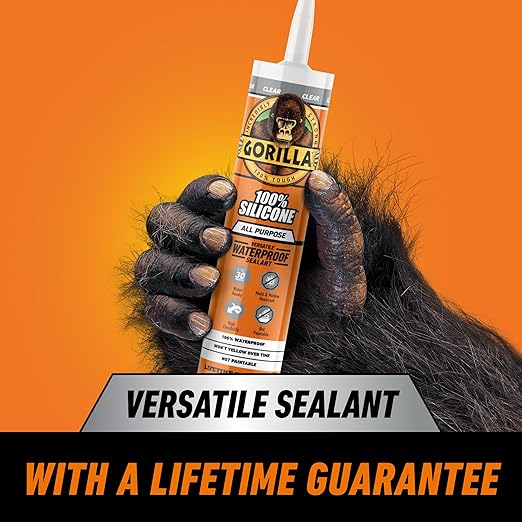 Gorilla 100% Silicone Sealant All Purpose, 10 Ounce Cartridge, Clear (Pack of 1)