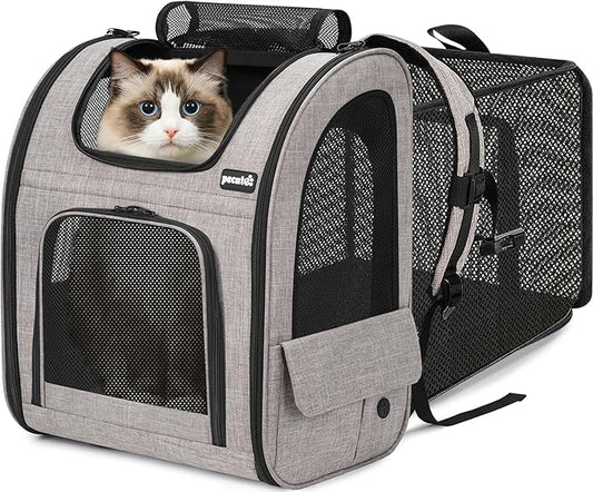 pecute Cat Backpack Expandable, Dog Carrier Backpack Breathable, Large | Durable Oxford Cloth, Lockable Zipper,Use for Pet Under 15 lbs to Travel