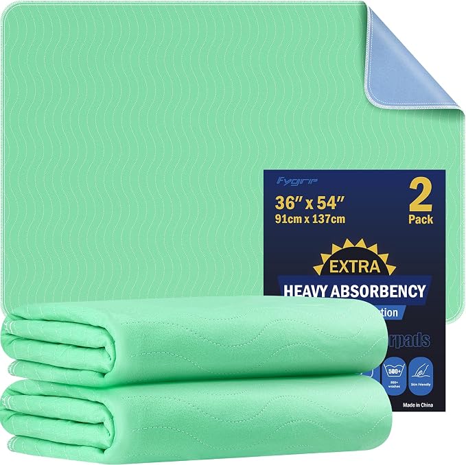 2 Pack 36” x 54” Extra Heavy Absorbency Washable Underpads Bed Pads | WaterProof Nursing Pads Incontinence, Reusable Washable Pee Pads for Dogs, Diaper Changing & Adults, Mattress Protector