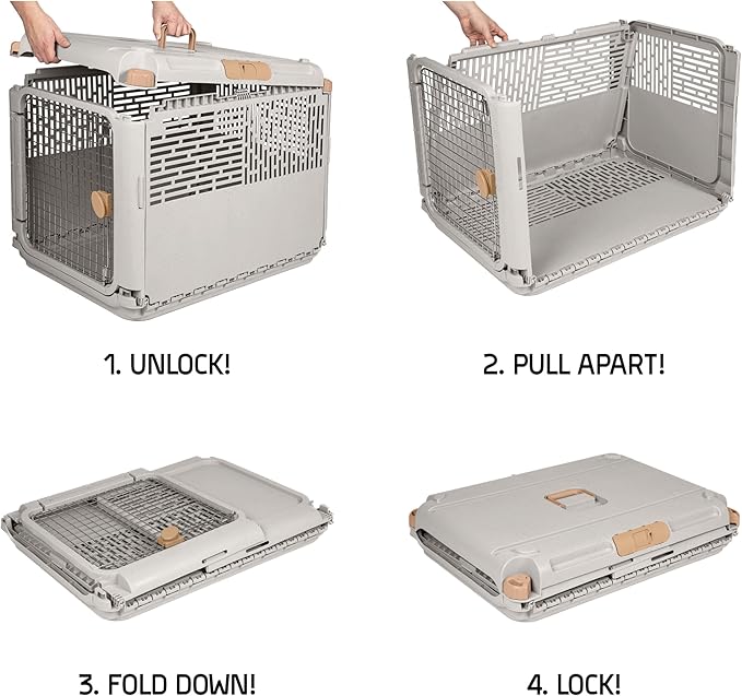 SportPet Designs Collapsible Medium Pet Travel Carrier (Tan), Hard-Sided Kennel for Medium Dogs, Puppies, Cats, Kittens, Animals up to 50lbs, Washable Home & Outdoor Pet Crate, 30.6"L x 22"W x 23.25"H