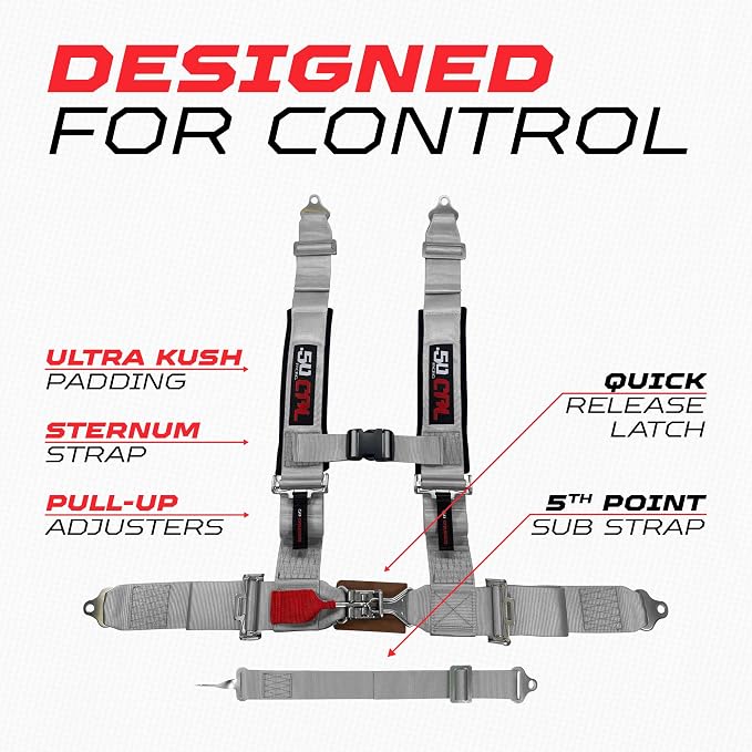 1pc Silver 5 Point Harness for Bucket Seat, Latch Release, 9 Color Options, Racing Harness 5 point, Race Car, UTV, RZR [6007]