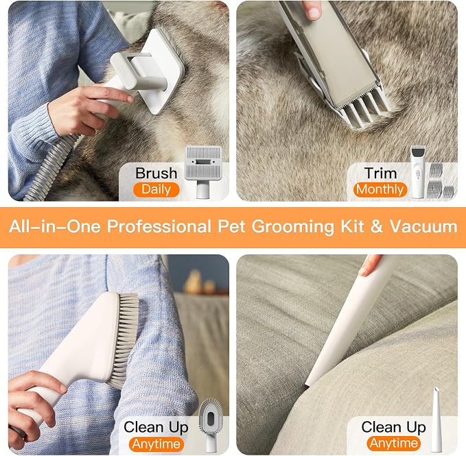 Fixr Pet Grooming Vacuum & Dog Hair Vacuum, 12000Pa Powerful Pet Grooming Kit with 2L Large Dust Cup, Low Noise Dog Vacuum for Shedding Grooming Hair, 3 Suction Levels, 5 Grooming Tools