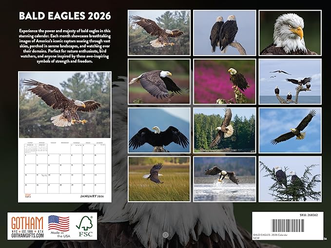Bald Eagle Calendar 2026 Wall Monthly Bald Eagles Gifts For Bald Eagle Lovers Women Men | American Made In The USA