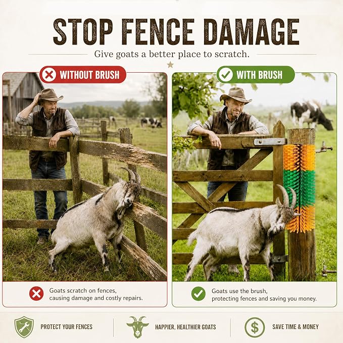 Livestock Scratching Brush 2 Pack for Itchy Coats, Goat and Horse Scratcher for Cows, Horses, Goats, Pigs and Donkeys, Mounts on Posts, Fences, Stalls and Tree Stumps