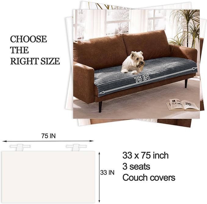 Dual Non-Slip Couch Cover for Dogs Waterproof, Fuzzy Soft Pet Couch Covers for Sofa 3 Cushion, Pet Friendly Soft Dog Bed Covers Sofa Cover Washable (Titanium Gray, 33" x 75" 1 Pack)