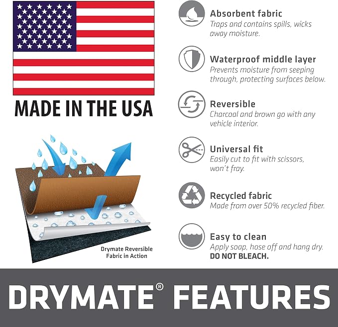 Drymate Premium Reversible Cargo Liner Mat (Brown/Charcoal), (60” x 84”), Seat Cover/Trunk Liner - Absorbent/Waterproof/Durable - Vehicle Protection Mat for SUVs, Trucks, Vans, Cars, Dogs (USA Made)