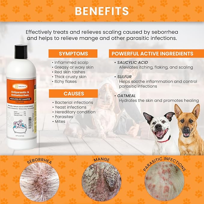 Healthy Paw Life Antiparasitic & Antiseborrheic Dog Shampoo (16 oz)